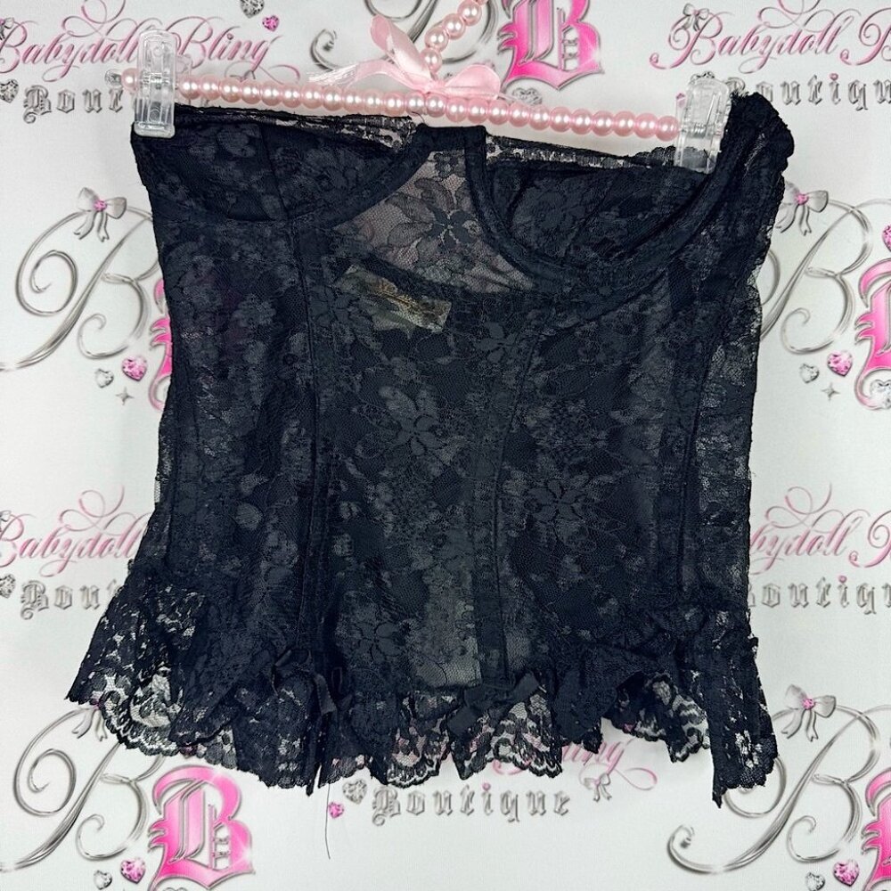 La vie en rose corset bustier strapless cupped Lacie Black Lace Corset Top